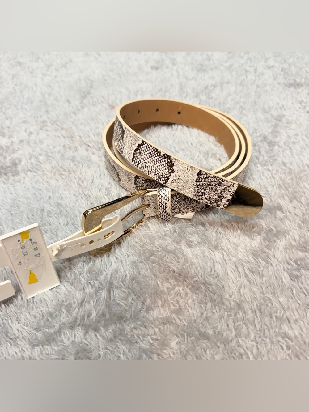 a new day Snake-Print Slim Belt in Beige and Brown with Gold Buckle